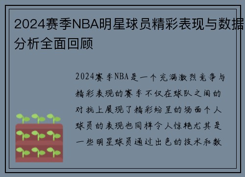 2024赛季NBA明星球员精彩表现与数据分析全面回顾
