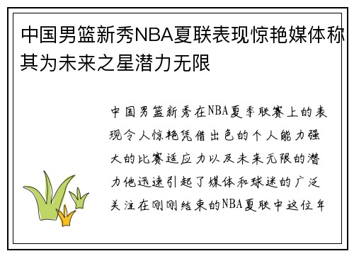 中国男篮新秀NBA夏联表现惊艳媒体称其为未来之星潜力无限