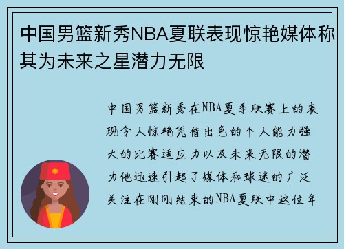 中国男篮新秀NBA夏联表现惊艳媒体称其为未来之星潜力无限